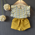 Girls Pineapple Sleeve Shorts Set