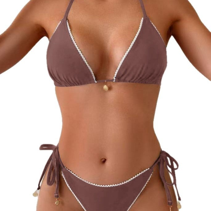 Tie-Side Triangle Bikini with Shell Charm