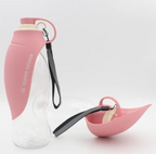 Portable Dog Water Bottle for Walking & Travel, 580ml Leak-Proof Silicone Dispenser with Fold-Out Drinking Bowl & Wrist Strap