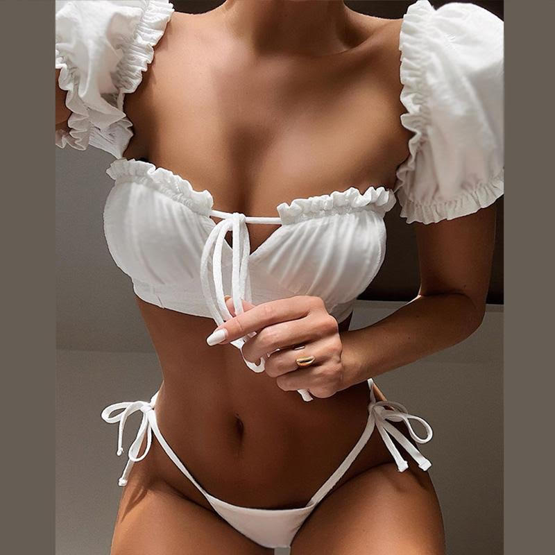 Tropical Floral Off-Shoulder Ruffle Bikini Set