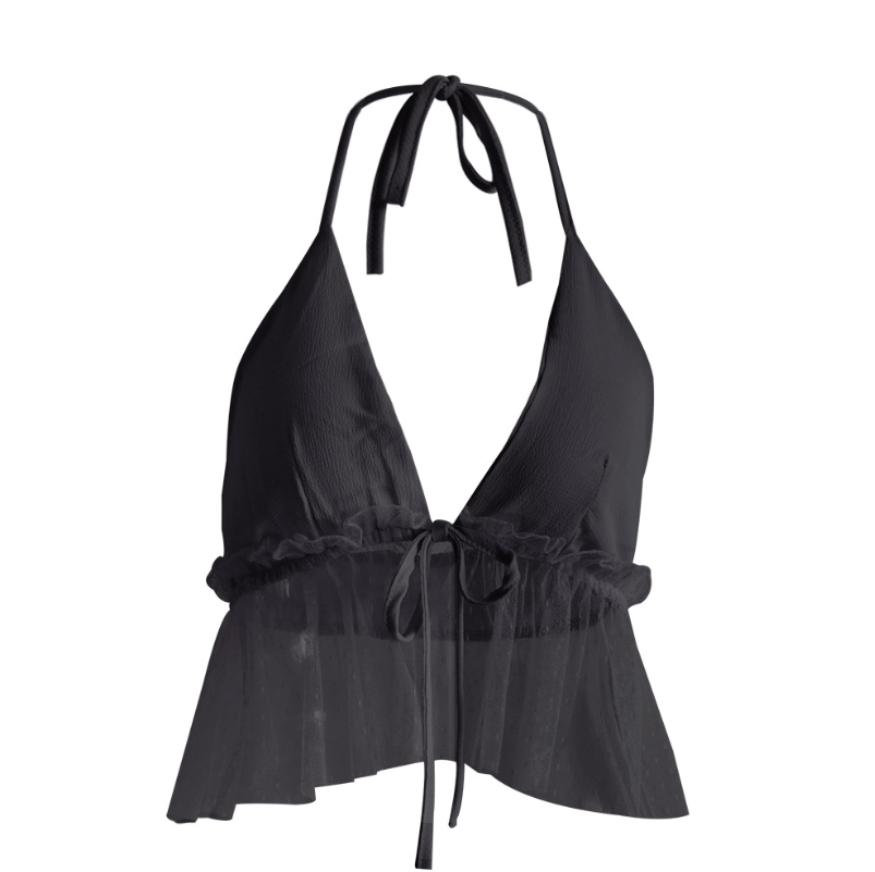 Multicolor Halter Top with Sheer Back and Tie Detail