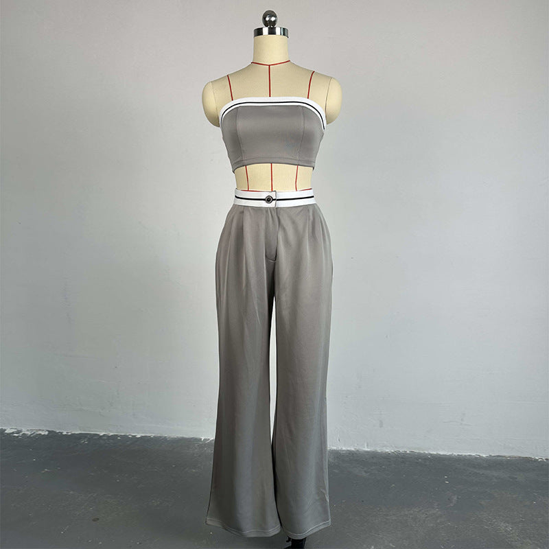 Trendy Women's Sporty Crop Top and High-Waist Pants Set