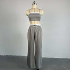 Trendy Women's Sporty Crop Top and High-Waist Pants Set