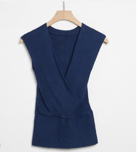 Sleeveless Ribbed Knit Surplice Vest Top