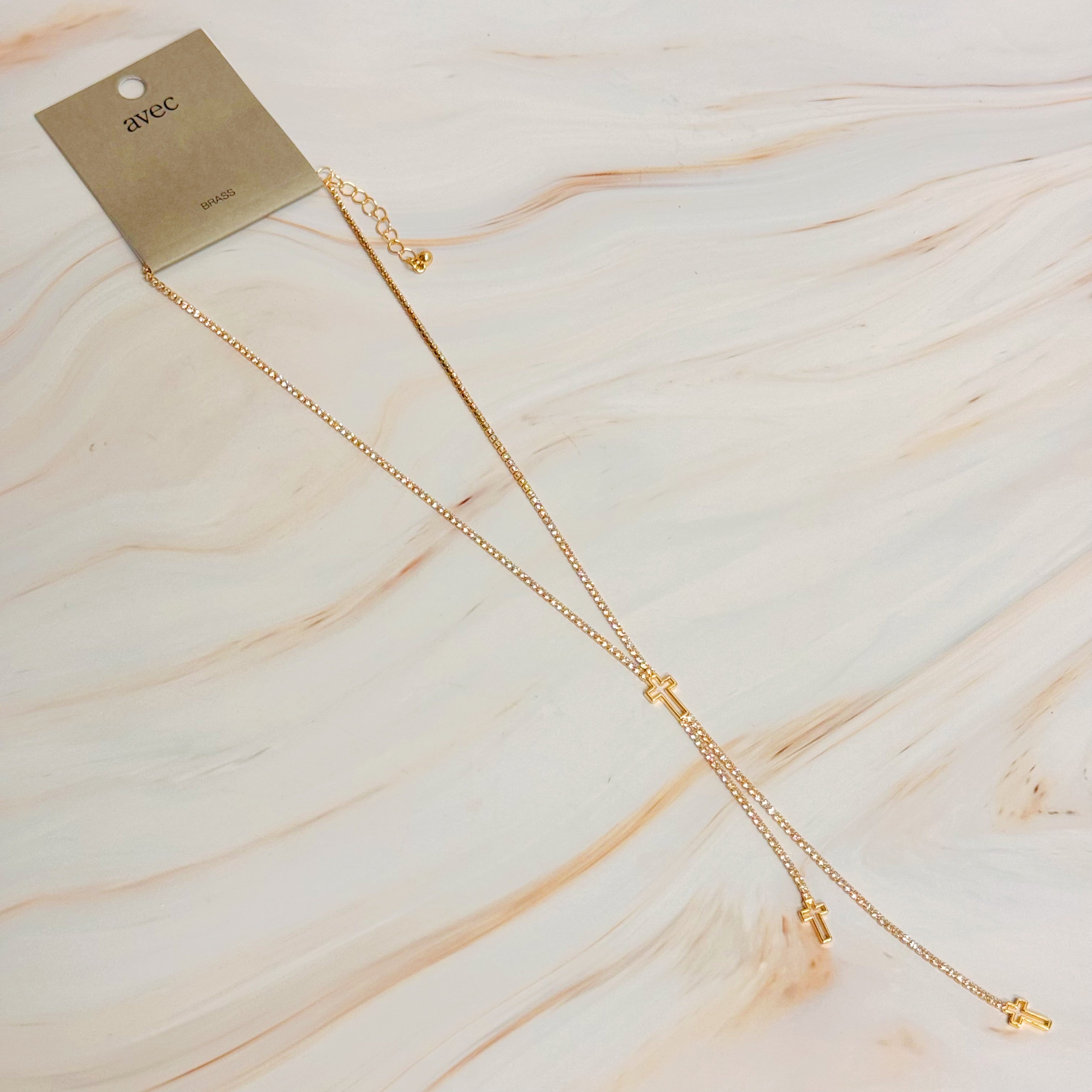 Cross Y-Drop Lariat Necklace
