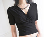 V-Neck Crop Top T-Shirt with Short Sleeves
