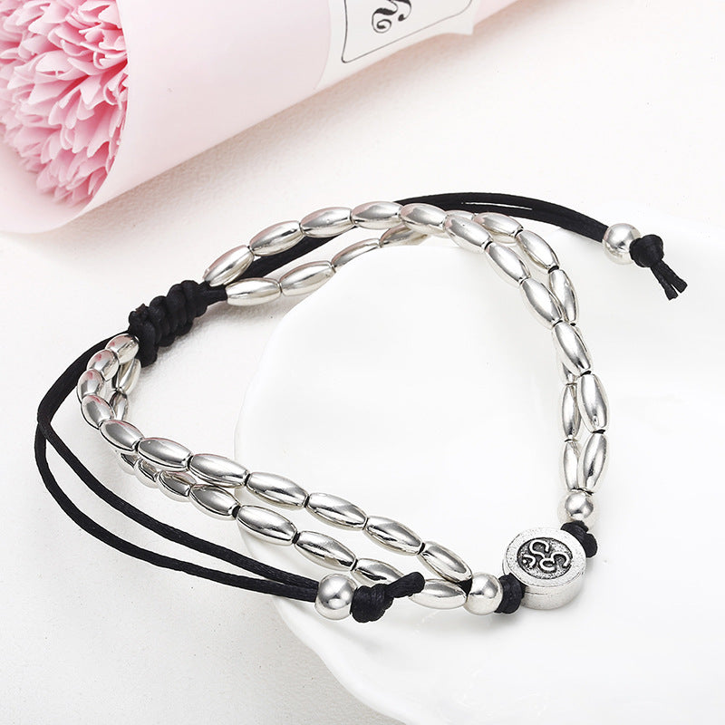 Beaded Cord Anklet with Charm