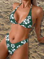 Blue Hibiscus Floral Triangle Bikini Set