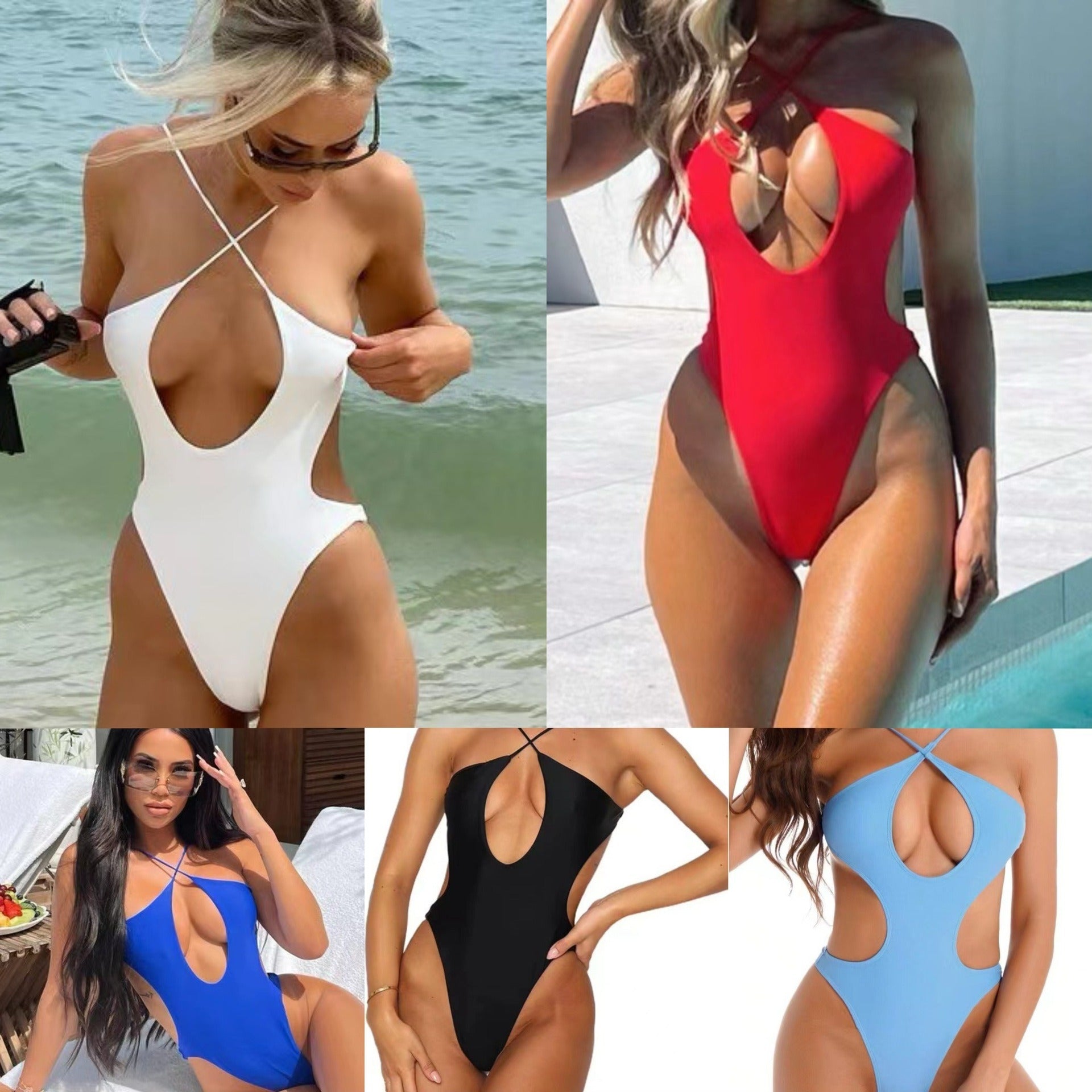 Black Cutout Halter One-Piece Swimsuit