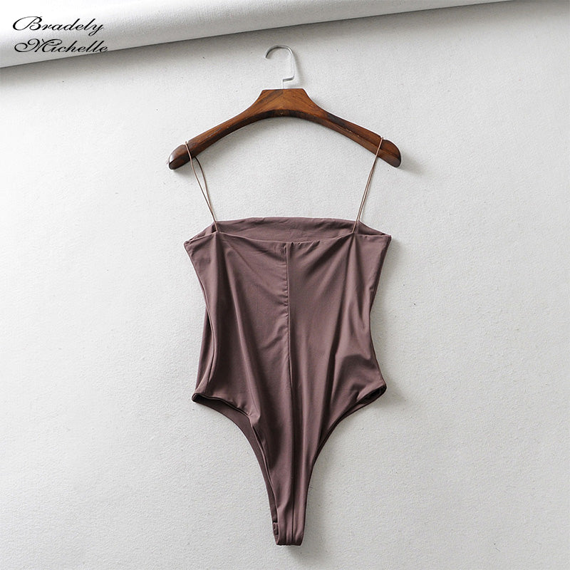 Summer Slim Fit Spaghetti Strap Backless Bodysuit
