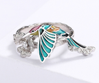 Enamel Hummingbird Flower Ring