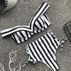 Striped Bandeau High-Waisted Bikini Set