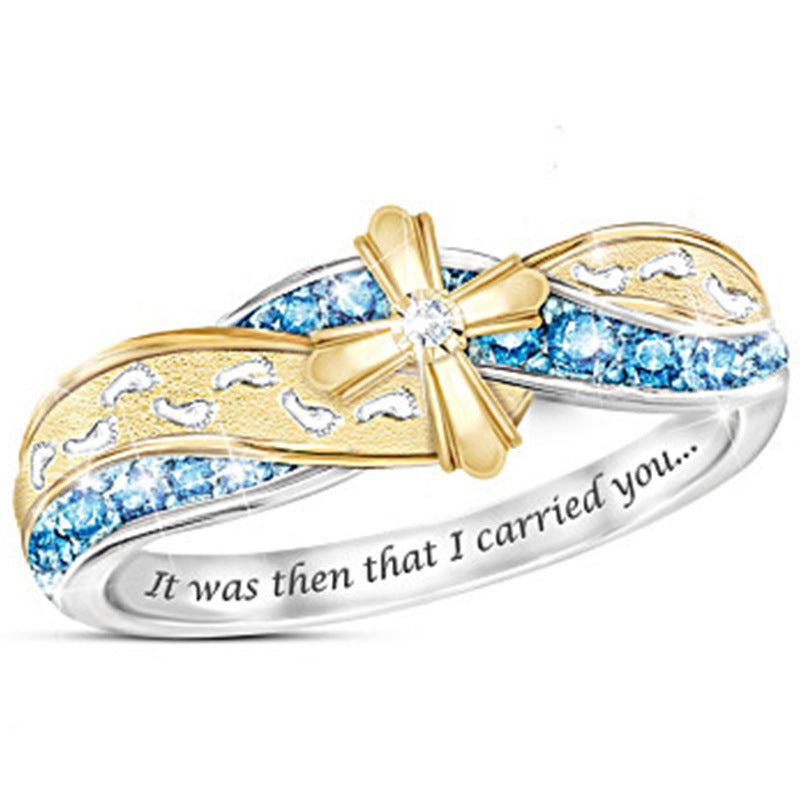 Two Tone Cross Footprints Ring for Women