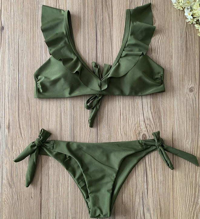 Orange Ruffle Tie-Front Bikini Set
