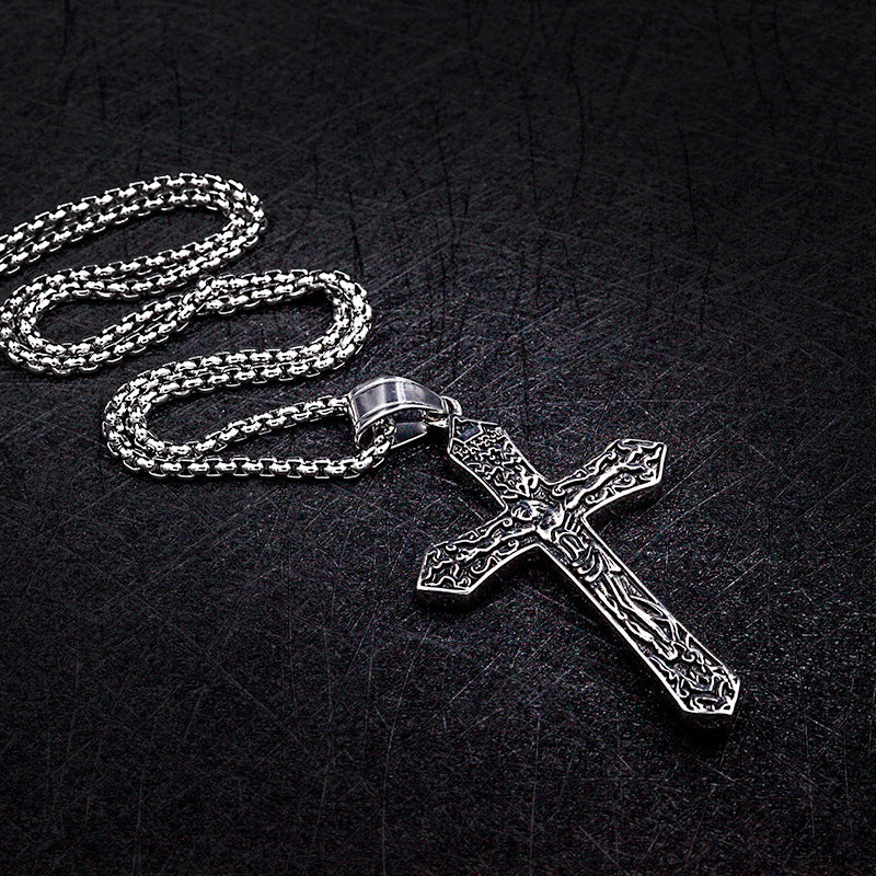 Jesus Cross Crucifix Pendant Necklace - Titanium Steel