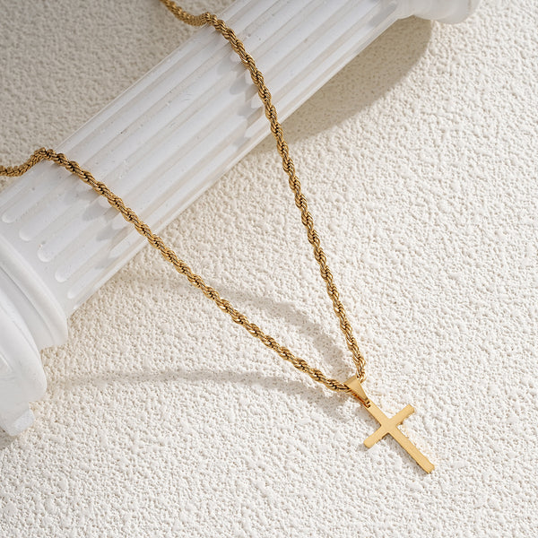 Gold Rope Chain Cross Pendant Necklace