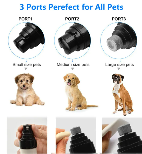 Rechargeable Pet Nail Grinder, Quiet Low-Noise Electric Dog & Cat Nail Trimmer with 3 Port Sizes, USB Charging & Painless Smooth Grinding