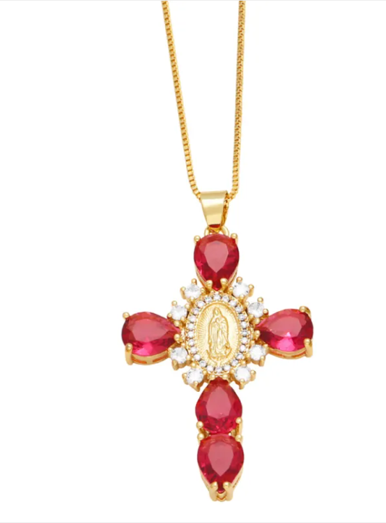 Zircon Virgin Mary Cross Necklace