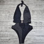 Women's Deep-V Halter Cutout One-Piece Swimsuit