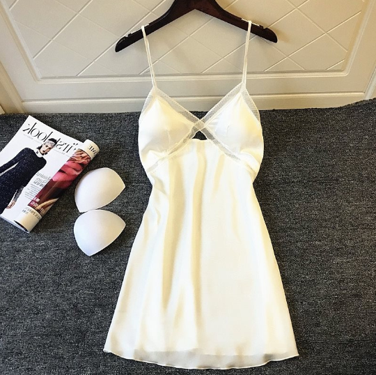 Lace-Trim Satin Chemise Nightgown