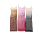 European Style Women's Silk Print Dress with Spaghetti Straps