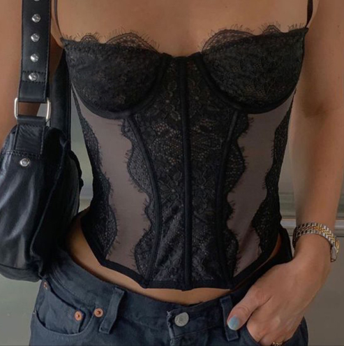 Emma Lace Corset with Sheer Mesh Camisole (One Piece)