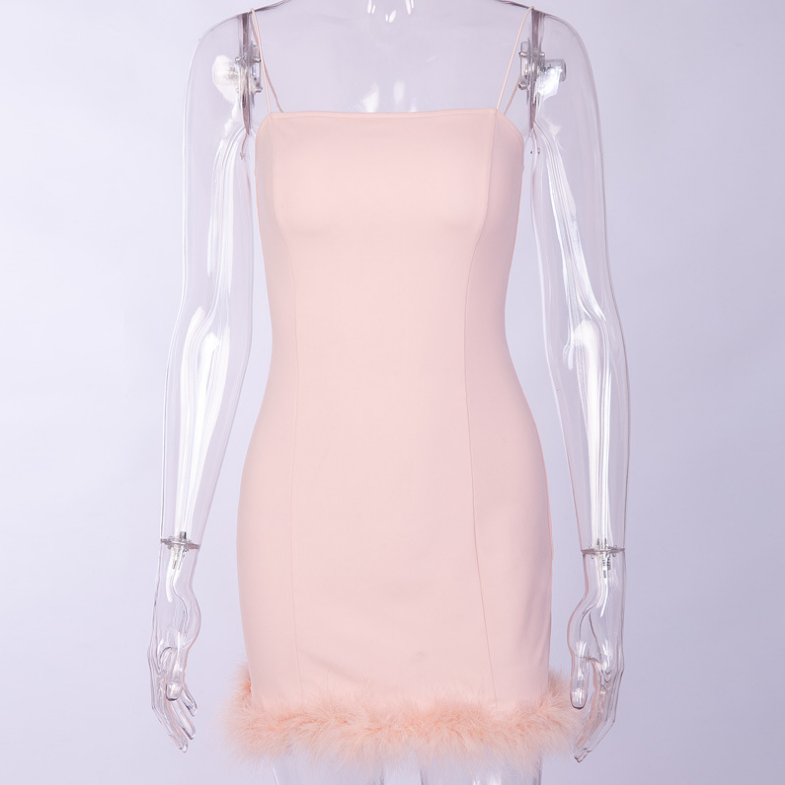 Strapless Feather Hem Bodycon Mini Dress