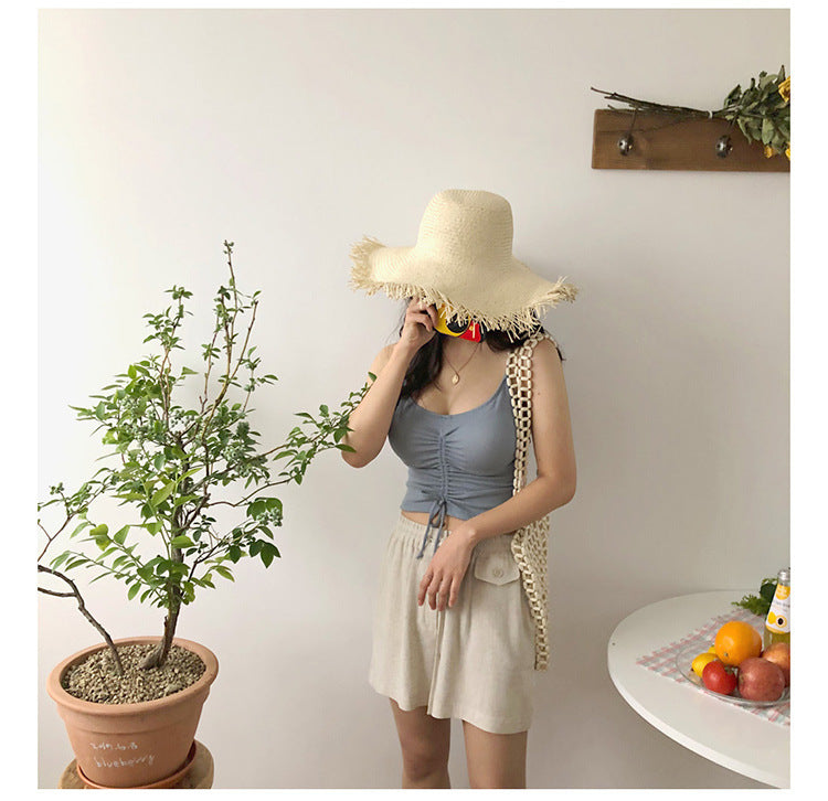 Drawstring Crop Tank and Shorts Set