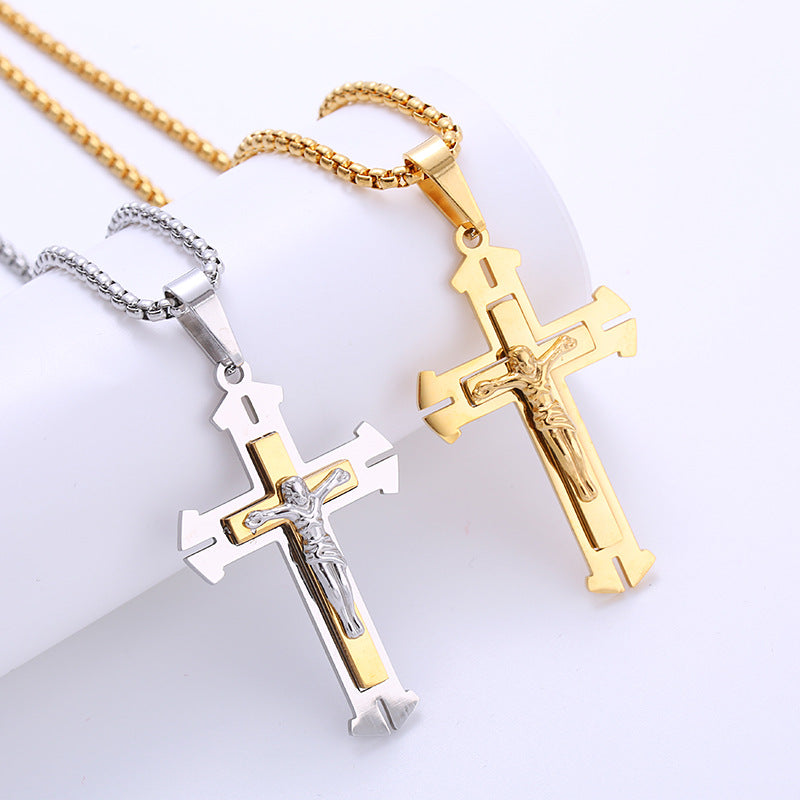 Vintage Stainless Steel Crucifix Cross Necklace