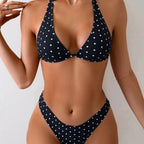 Black Polka Dot Triangle Bikini Set