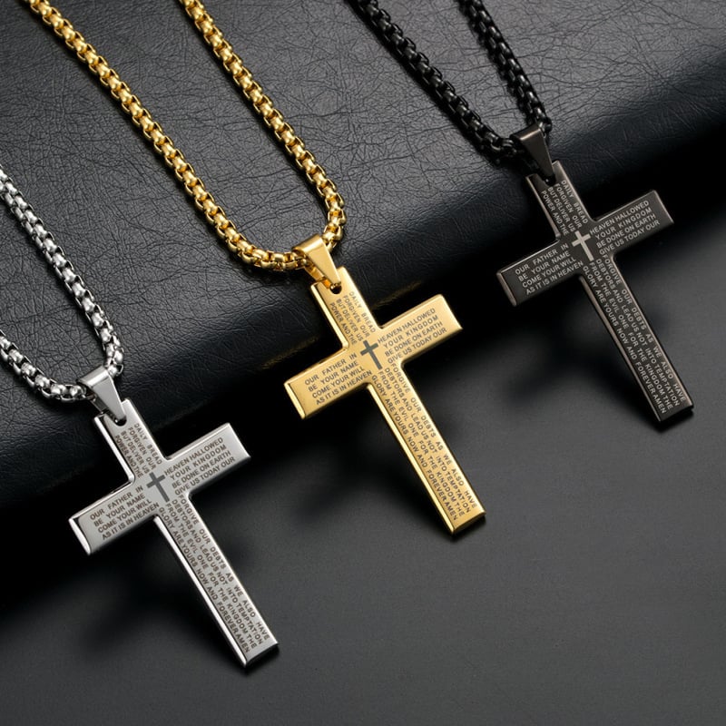 Lord's Prayer Cross Pendant Necklace
