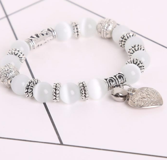 Cat's Eye Stone Bracelet with Heart Charm