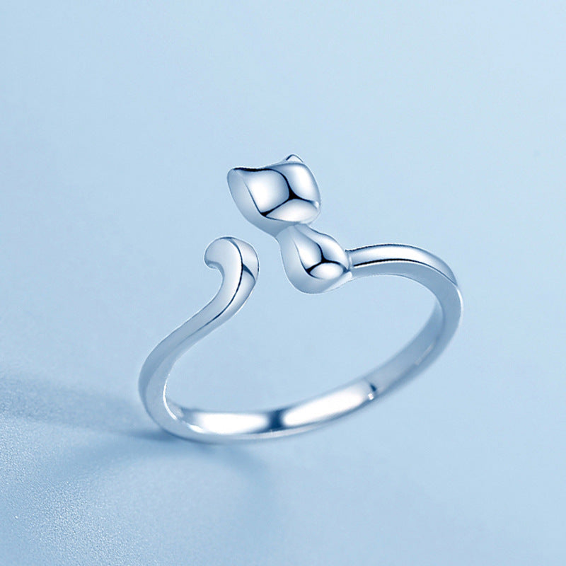 Silver Cat Open Ring for Women