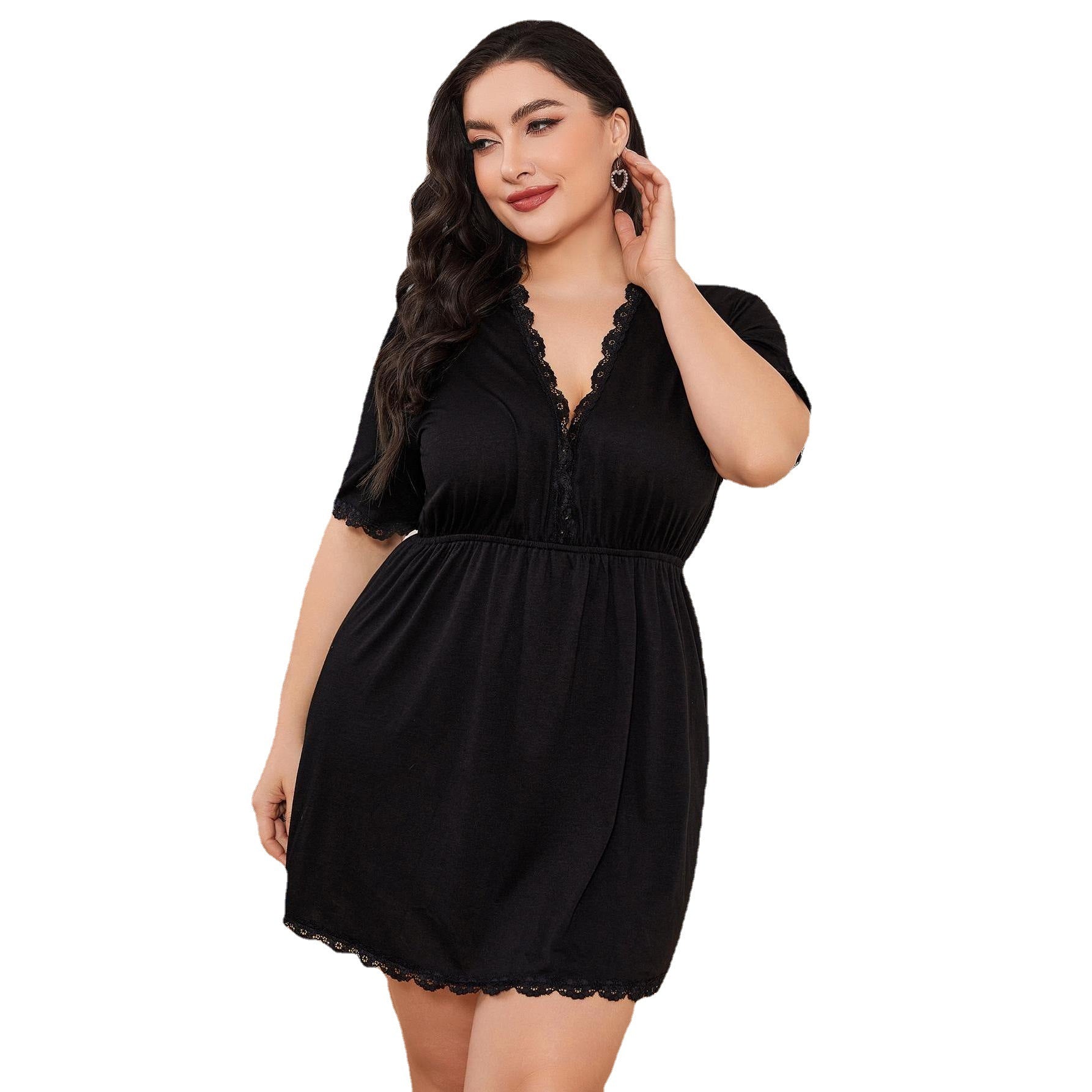 Plus Size Deep V-Neck Short Sleeve Sleepwear for Women