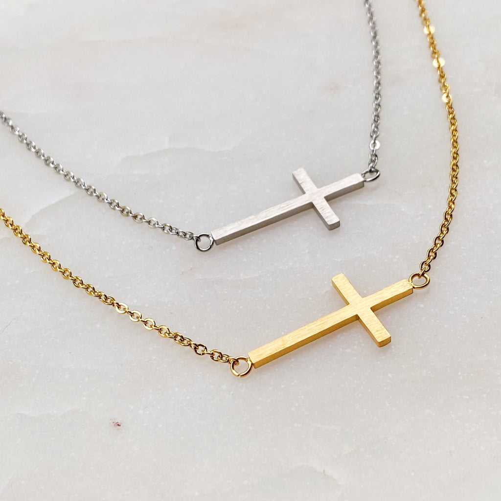 Sideways Cross Necklace - Silver