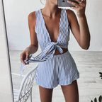 LIVA Women's Summer Striped V-Neck Top and Shorts Set
