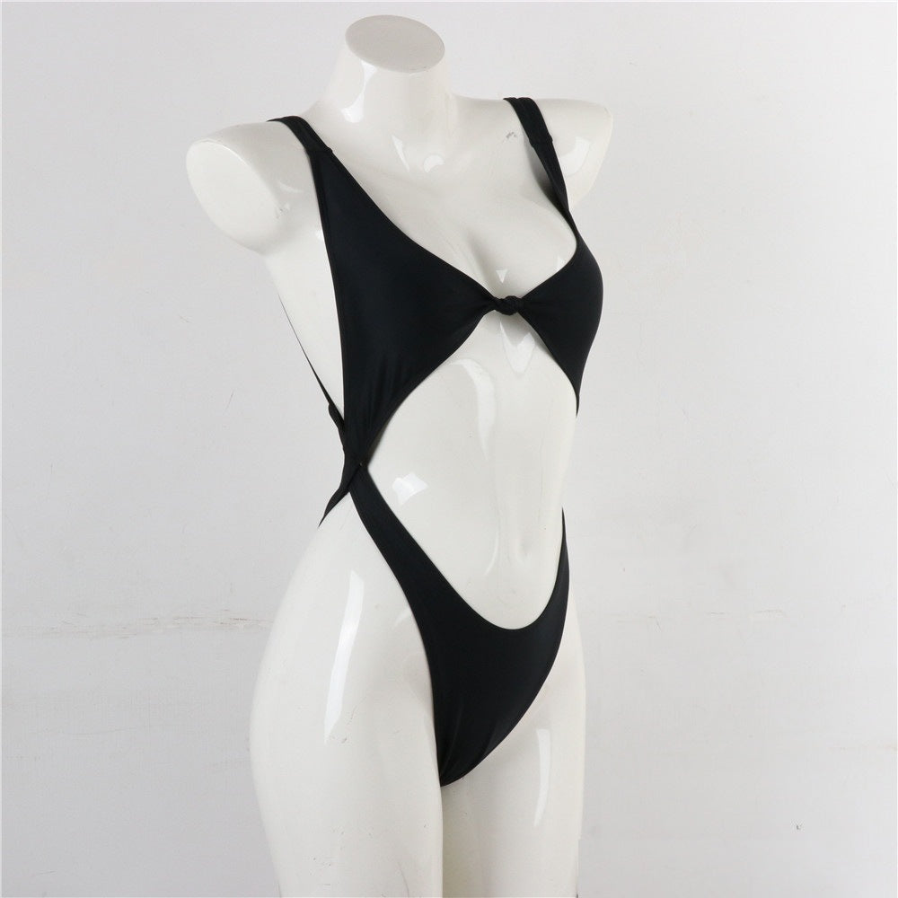 Womens Solid High-Cut One-Piece Swimsuit