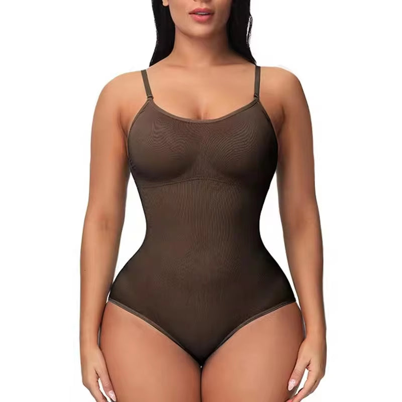 Sheer Mesh Open-Crotch Shaping Bodysuit