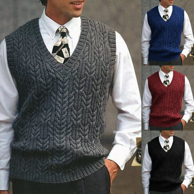 Men's Cable-Knit V-Neck Sweater Vest