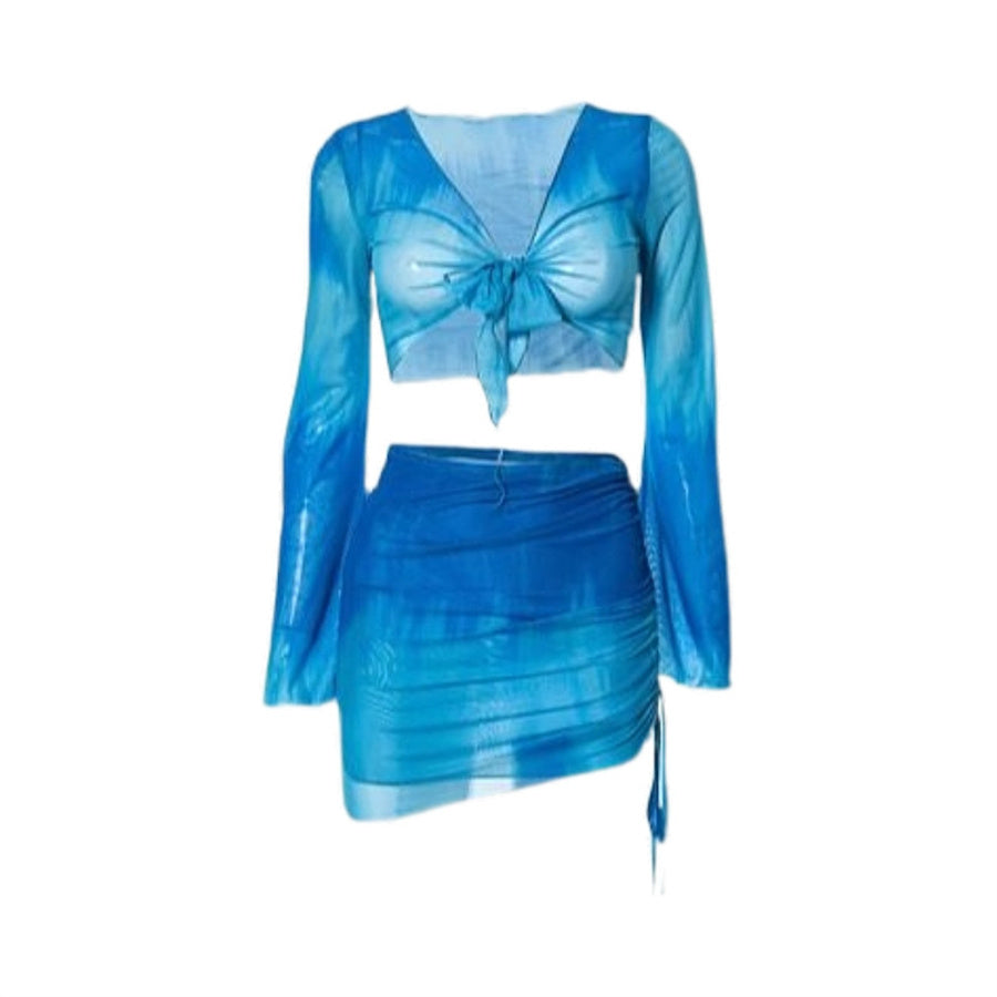 Tie-Dye 4-Piece Bikini Set with Skirt and Cover-Up