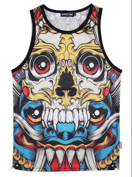 3D Double-Sided Printed Skull Tank Top, Breathable
