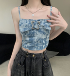 Heart Collar Ruffled Tie-Dye Sequin Tank Top for Women