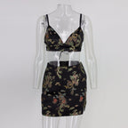 Dragon Brocade Crop Top and Mini Skirt Set