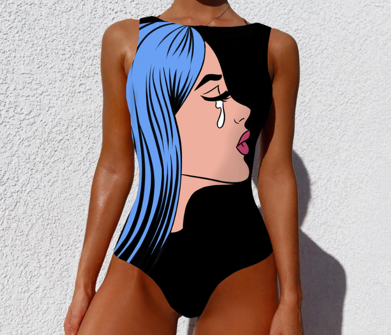 Women's Abstract Face Print One-Piece Swimsuit