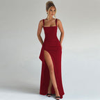Elegant Women's High Slit Spaghetti Strap Evening Dress