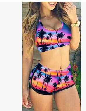 Tropical Print Sports Bikini Set with Boyshorts