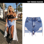 Exaggerated Ripped Women's Denim Shorts with Raw Hem