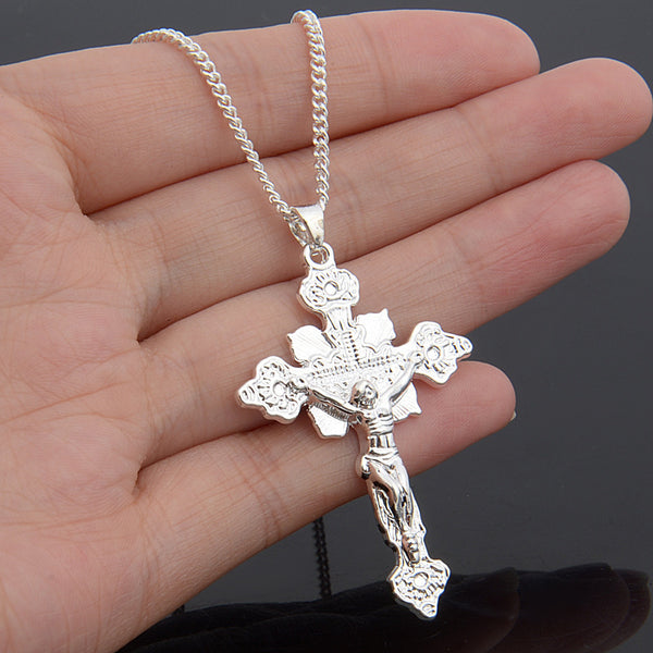 Silver Jesus Crucifix Cross Pendant Necklace | Christian Jewelry