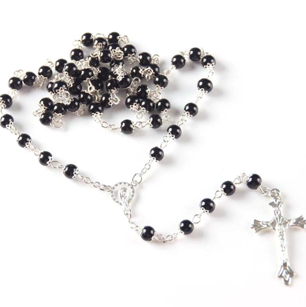 Glass Pearl Rosary Necklace