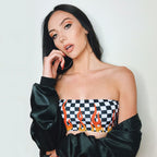 Flame Checkered One-Piece Bustier for Girls